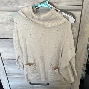 LOFT Speckled Cream Cowl Neck Sweater